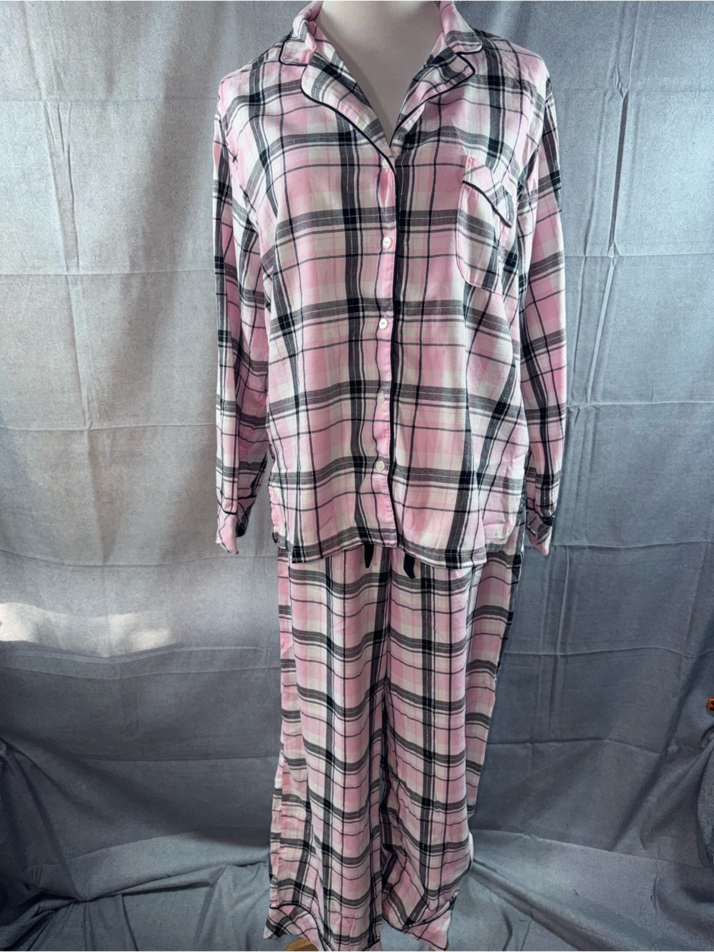2950-Victoria's Secret Pink Plaid Button-Up Pajama Set